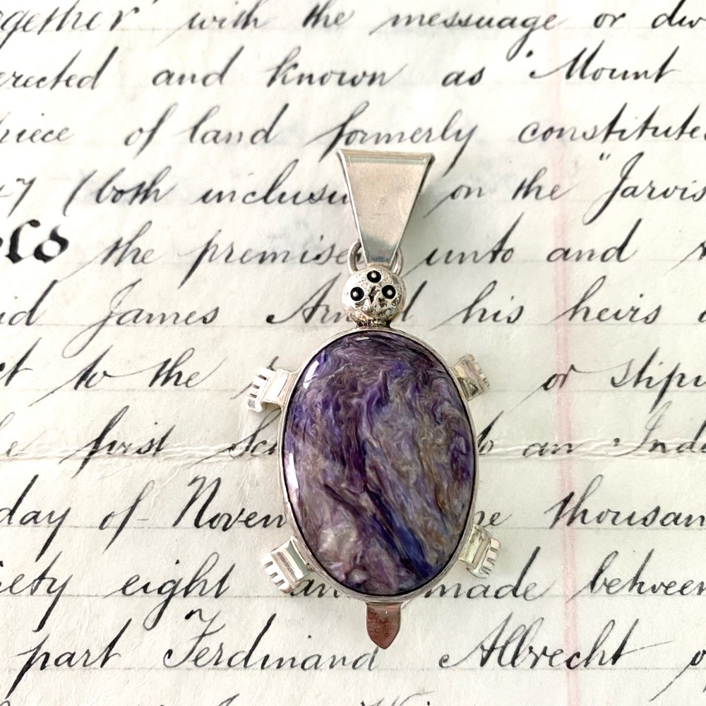 Sterling Silver and Purple Stone Turtle Pendant